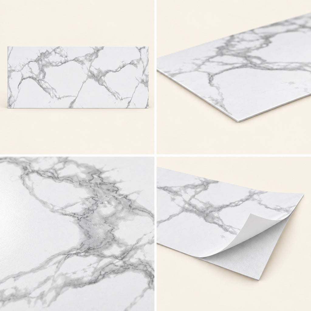 SOGA Peel & Stick Floor and Wall Tiles 30 x 60cm 10 Pack White Grey Faux Marble