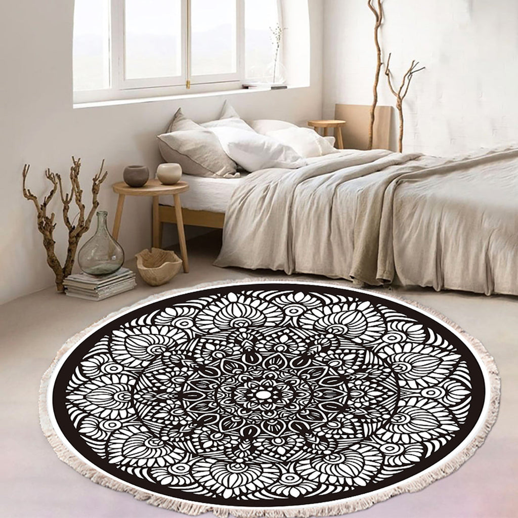 SOGA 120cm Mandala Modern Ethnic Tassel Print Anti-slip Doormat, Home Decor
