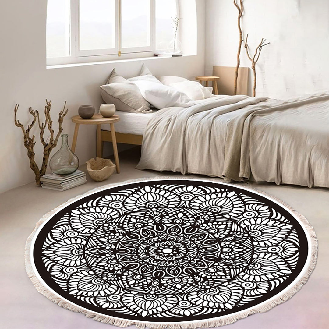 SOGA 120cm Mandala Modern Ethnic Tassel Print Anti-slip Doormat, Home Decor