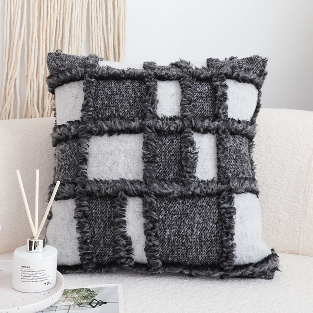 SOGA 2X 50cm Bohemian Gray Fringe Checkerboard Textured Throw Pillow