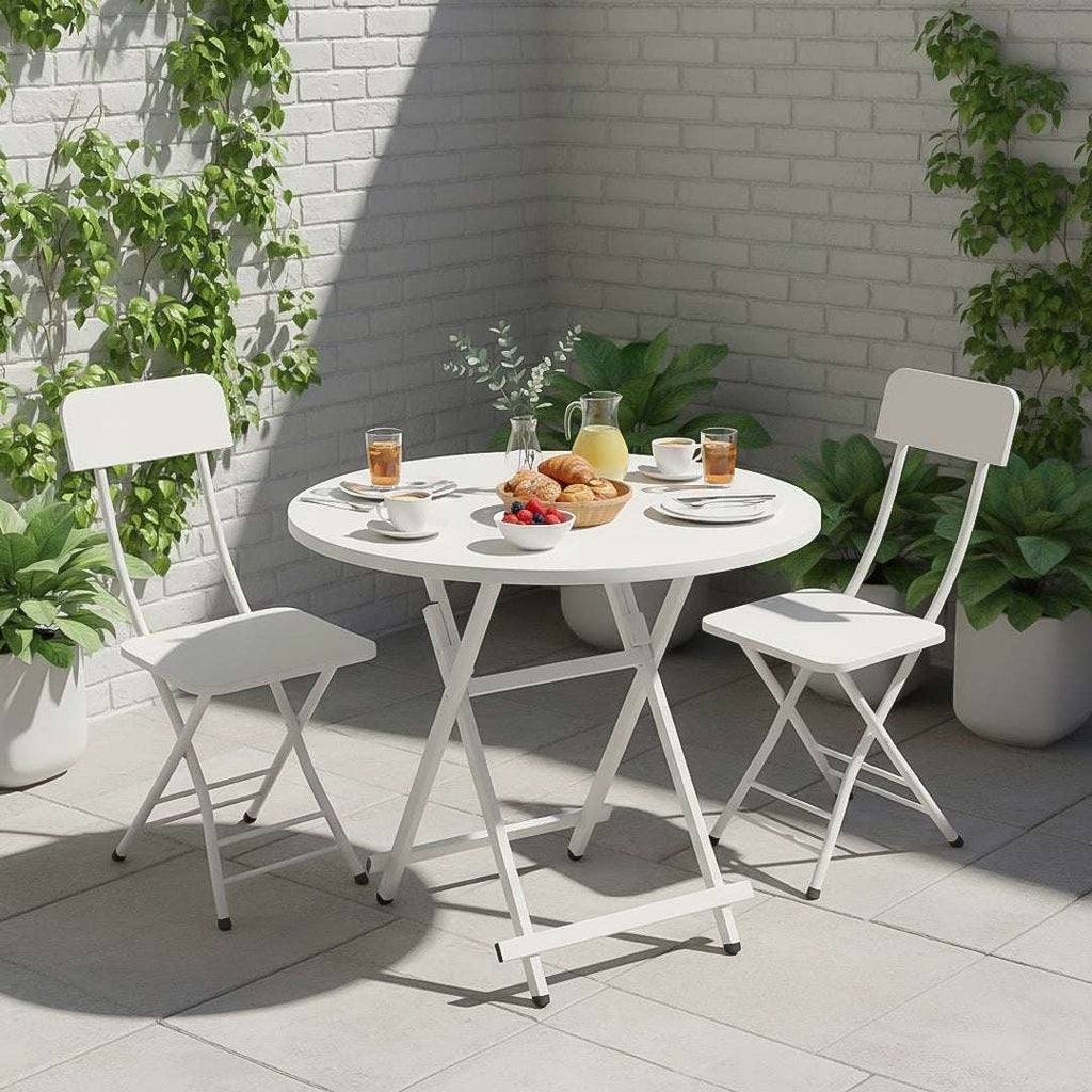 SOGA Home & Living Bundle – White Folding Dining Table & 2 Foldable Chairs for Home Decor $ 0
