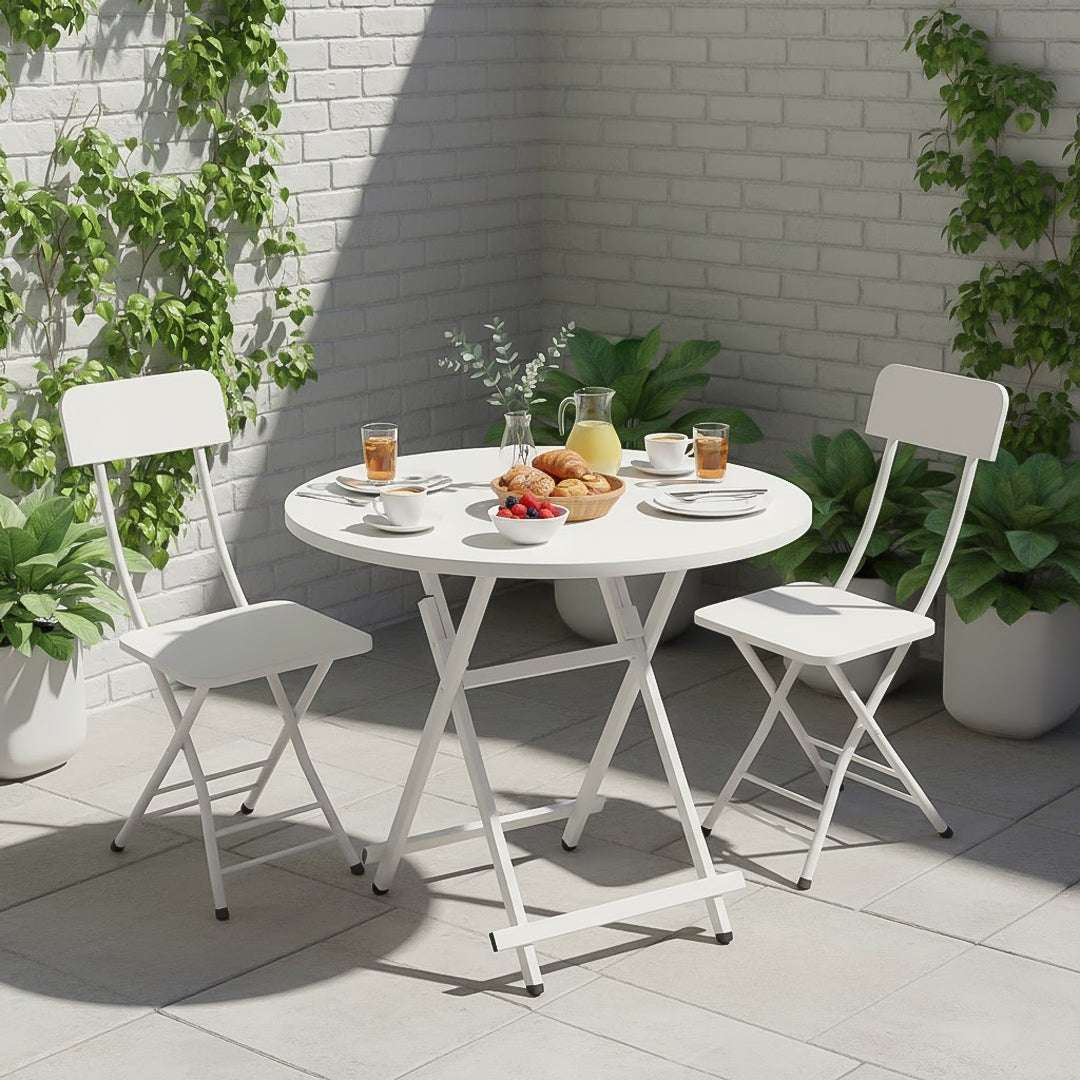 SOGA Home & Living Bundle – White Folding Dining Table & 2 Foldable Chairs for Home Decor $ 0