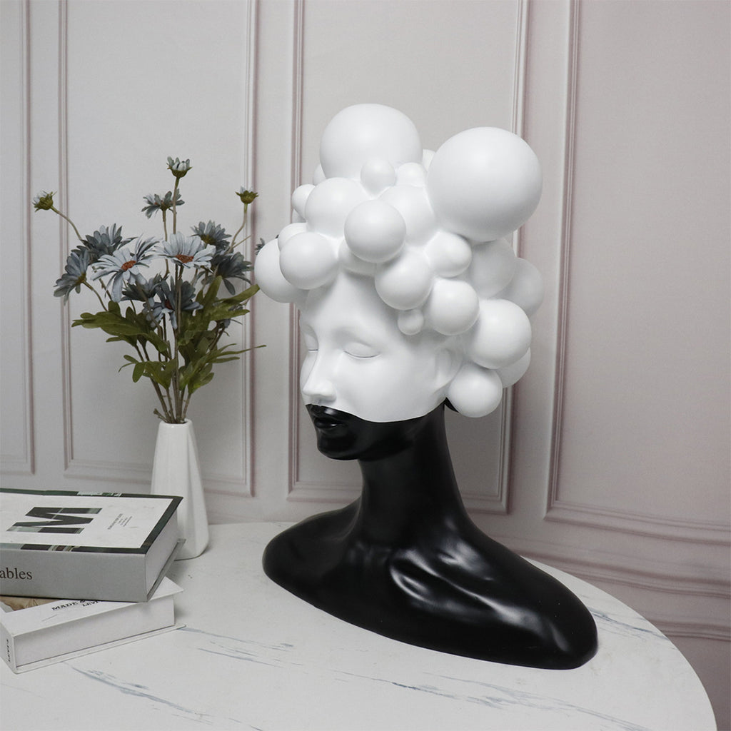 SOGA 30cm Bubble Head Sculpture – Black & White Resin Art for Decor