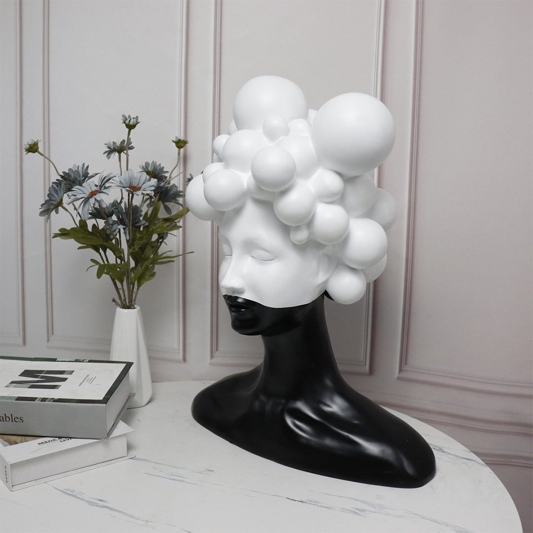SOGA 30cm Bubble Head Sculpture – Black & White Resin Art for Decor