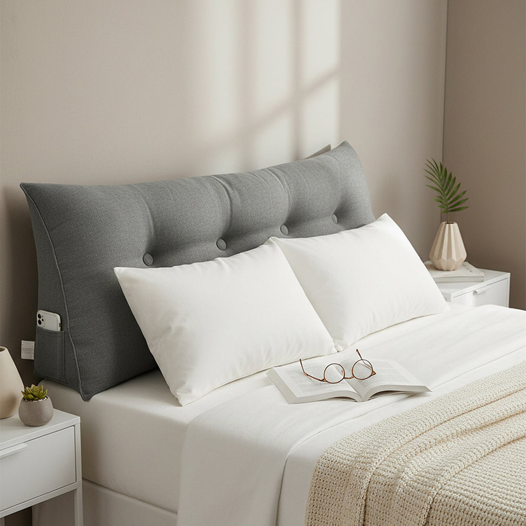 SOGA 120cm Grey Triangular Wedge Bed Pillow Headboard Backrest Bedside Tatami Cushion Home Decor