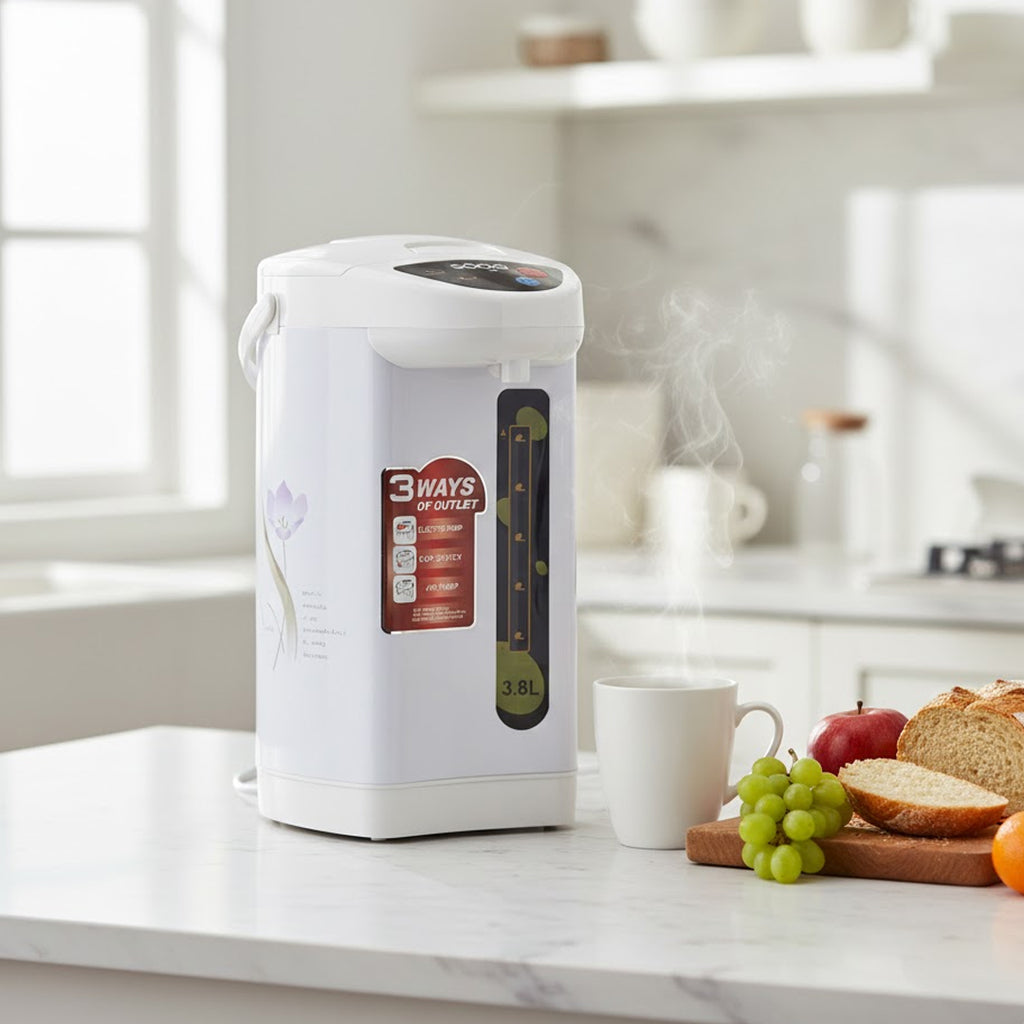 SOGA 2X 3.8L White Plastic Exterior Electric Thermal Pot Dispenser with 3 Dispensing Modes