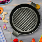 SOGA 26cm Round Ribbed Cast Iron Frying Pan Skillet Steak Sizzle Platter with Handle