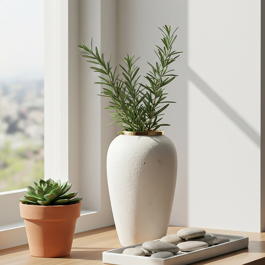 SOGA 30x19cm Plain White Medium Ceramic Flower Vase Elegant Living Room Home Decor
