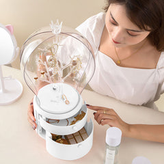 SOGA White 360 2 Layered Jewelry Storage Box Waterproof Dustproof Accessories Organiser