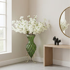 SOGA 67cm Green Glass Tall Floor Vase with 10pcs White Artificial Fake Flower Set