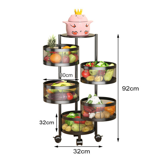 SOGA 2X 5 Tier Steel Round Rotating Kitchen Cart Multi-Functional Shelves Storage Organizer with Wheels