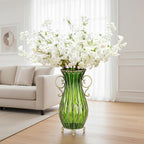 SOGA 51cm Green Glass Tall Floor Vase and 10pcs White Artificial Fake Flower Set