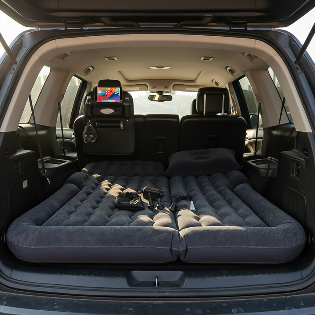 SOGA Car Bundle C – Black Leather Back Seat Storage Organizer & Inflatable Boot Mattress