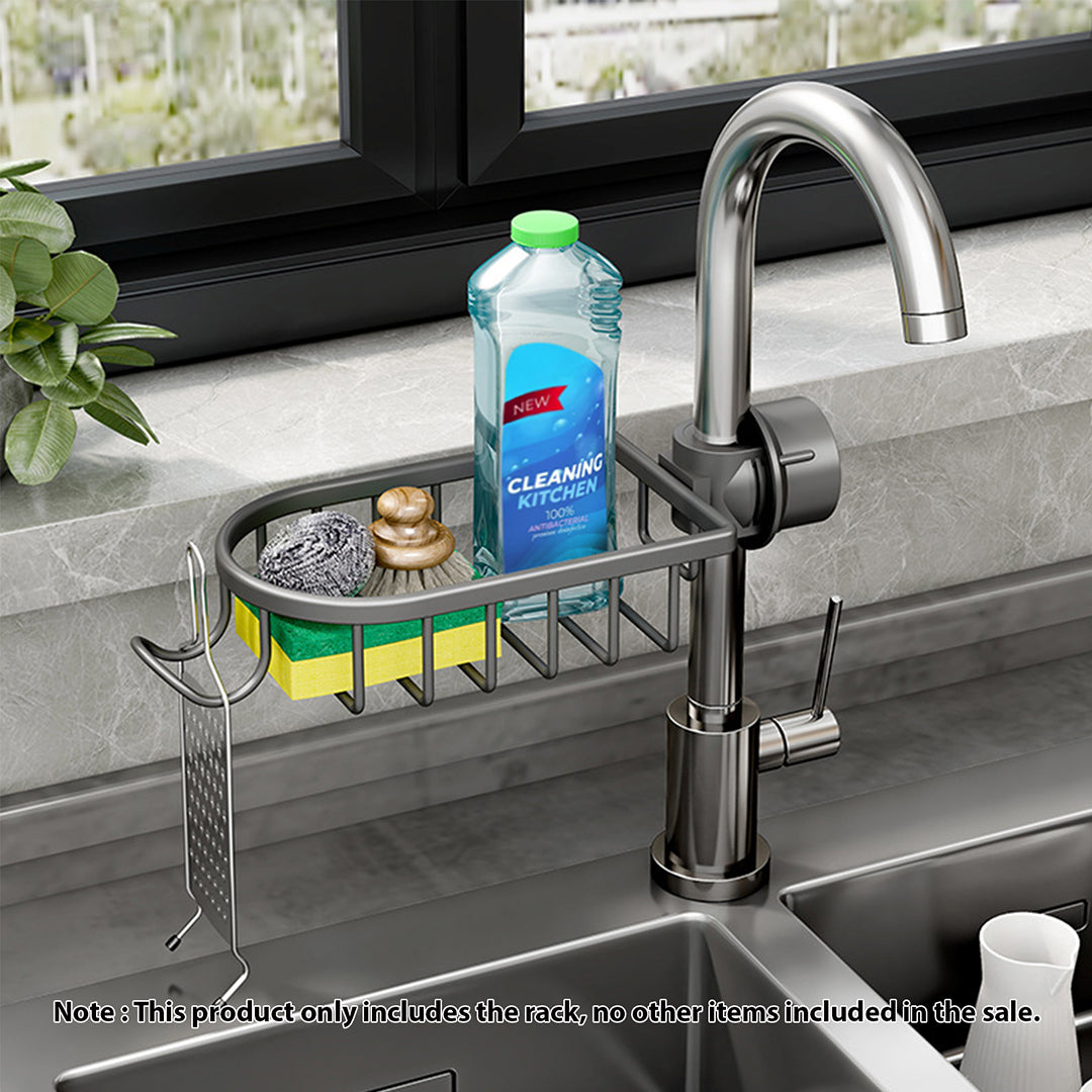 SOGA Dark Grey Single Kitchen Sink Organiser Faucet Soap Sponge Caddy Rack Storage Drainer