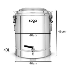 SOGA 2X 40L Stainless Steel Insulated Stock Pot Hot & Cold Beverage Container
