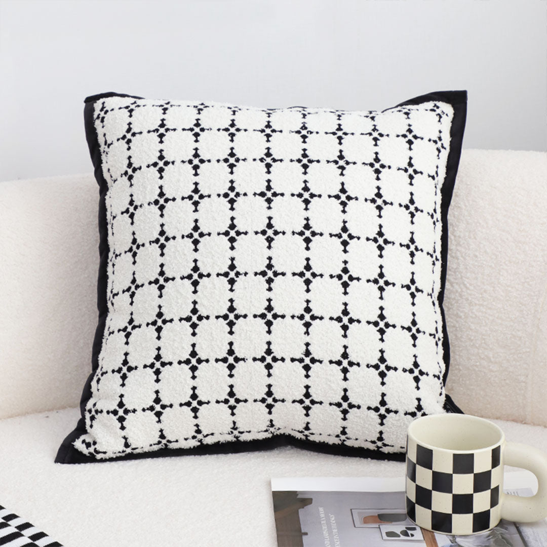 SOGA 2X 50cm Moroccan Black Cross Pattern Black Trim Decorative Throw Pillow