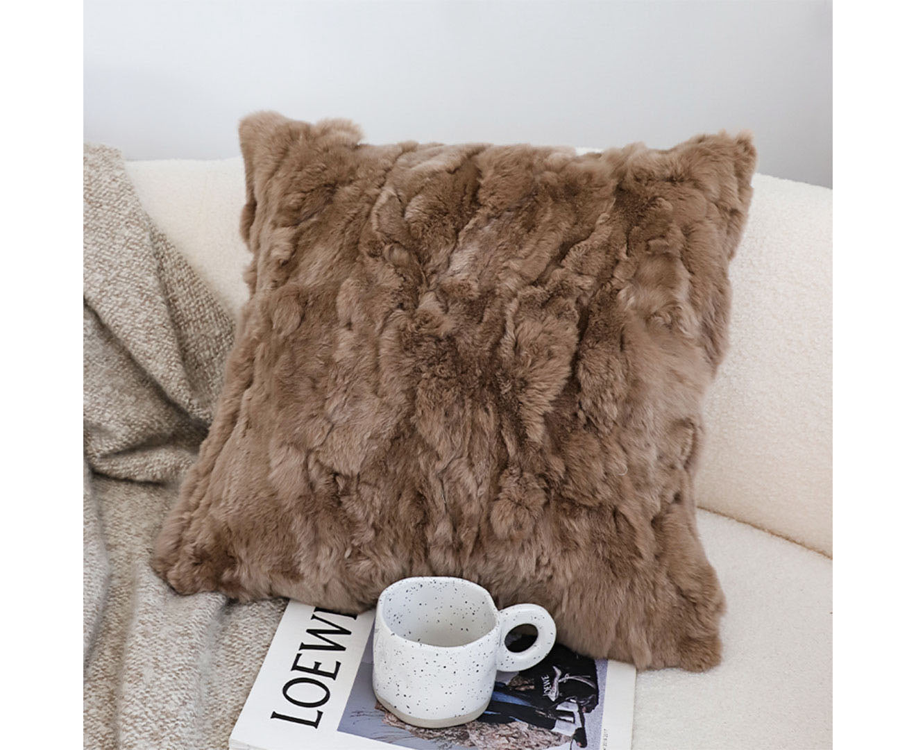SOGA 50cm Luxurious Taupe Faux Fur Plush Textured Throw Pillow