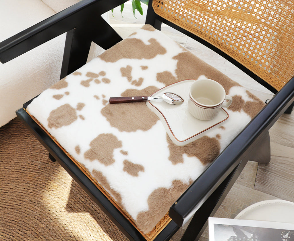 SOGA Brown Cow Print Cushion – Soft Plush Backrest for Home & Office