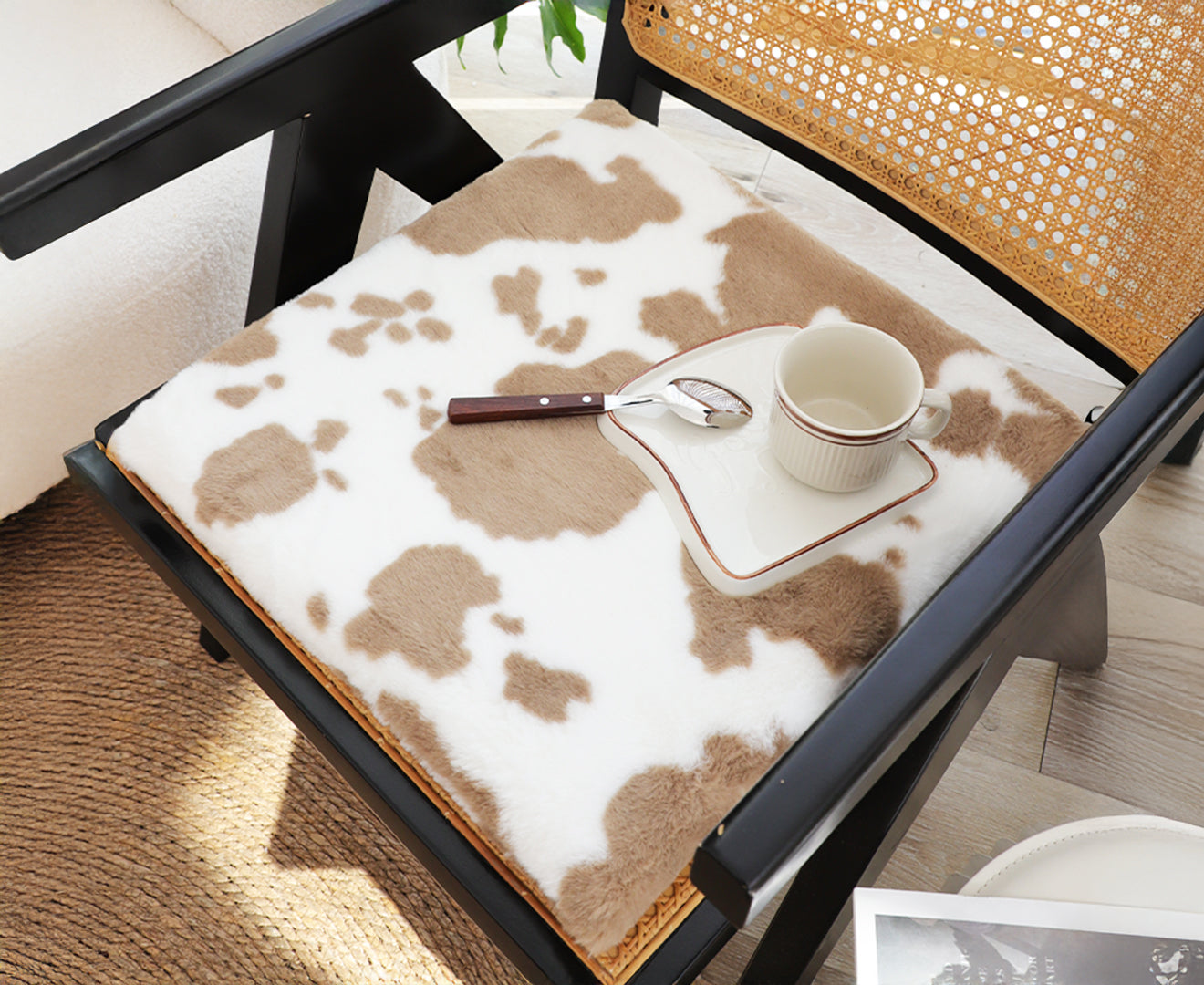 SOGA Brown Cow Print Cushion – Soft Plush Backrest for Home & Office