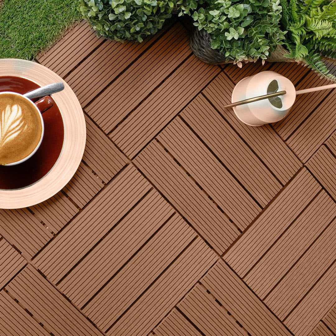 SOGA 2X 11 pcs Red Brown DIY Wooden Composite Decking Tiles Garden Outdoor Backyard Flooring Home Decor