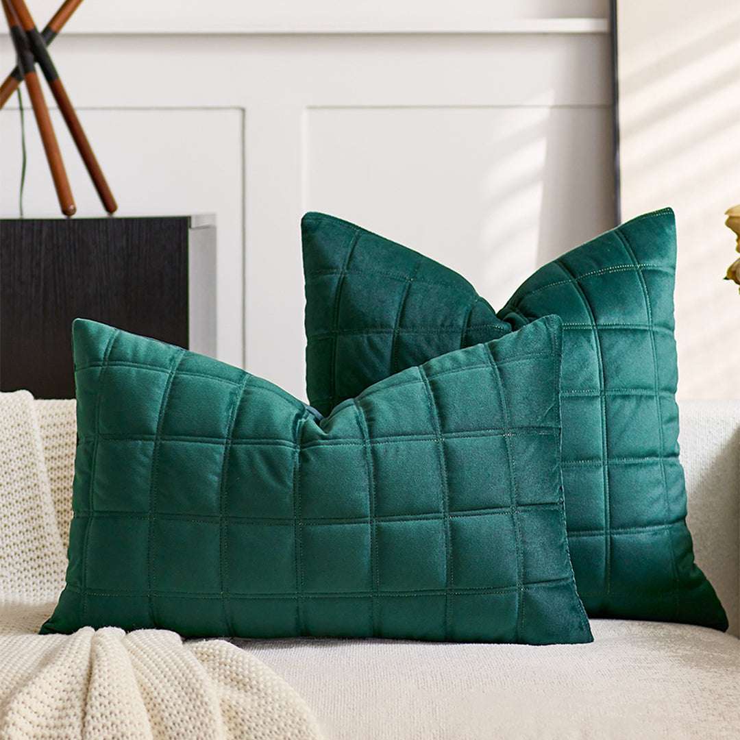 SOGA 30cm Green Velvet Quilted Grid Pattern Decorative Throw Pillow $ 61