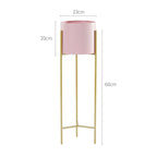 SOGA 2X 2 Layer 60cm Gold Metal Plant Stand with Pink Flower Pot Holder Corner Shelving Rack Indoor Display