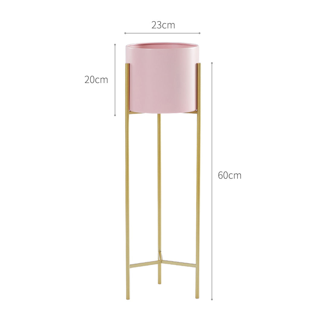 SOGA 2X 2 Layer 60cm Gold Metal Plant Stand with Pink Flower Pot Holder Corner Shelving Rack Indoor Display