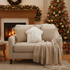 SOGA Christmas Bundle – 2 Khaki Wabi-Sabi & White Christmas House Pillows with Beige Knitted Throw $ 257