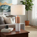 SOGA 60cm White Marble Bedside Modern Desk Table Lamp Living Room Shade with Cylinder Base