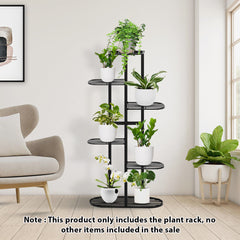 SOGA 7 Tier 8 Pots Black Metal Plant Rack Flowerpot Storage Display Stand Holder Home Garden Decor
