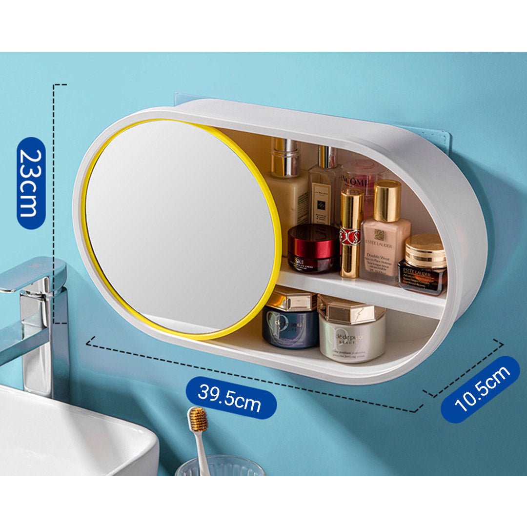 SOGA 2X 39cm Oval Wall-Mounted Mirror Storage Box Vanity Mirror Rack Bathroom Adhesive Shelf Home Organiser Deco