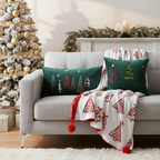 SOGA Christmas Bundle – Red Christmas Tree Fleece Throw & Green Embroidered Holiday Pillows $ 203