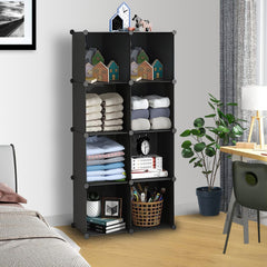 SOGA 4 Tier 8-Cube Black Portable Wardrobe Divide-Grid Modular Storage Organiser Foldable Closet