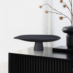 SOGA 46cm Black Ceramic Decorative Plate on Pedestal Stand