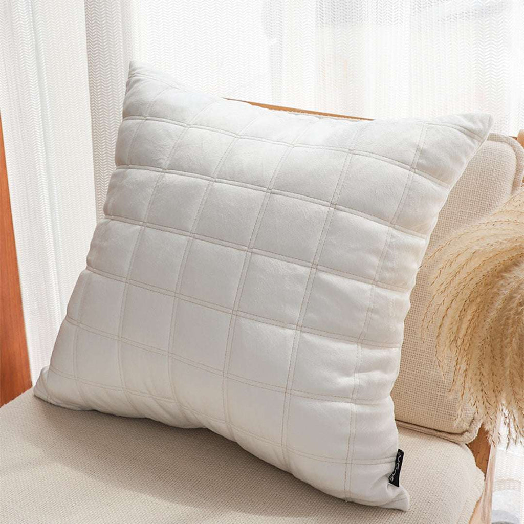 SOGA Quilted Cushion 50cm White Grid Pattern Soft Padded Decorative Throw Pillow $ 61