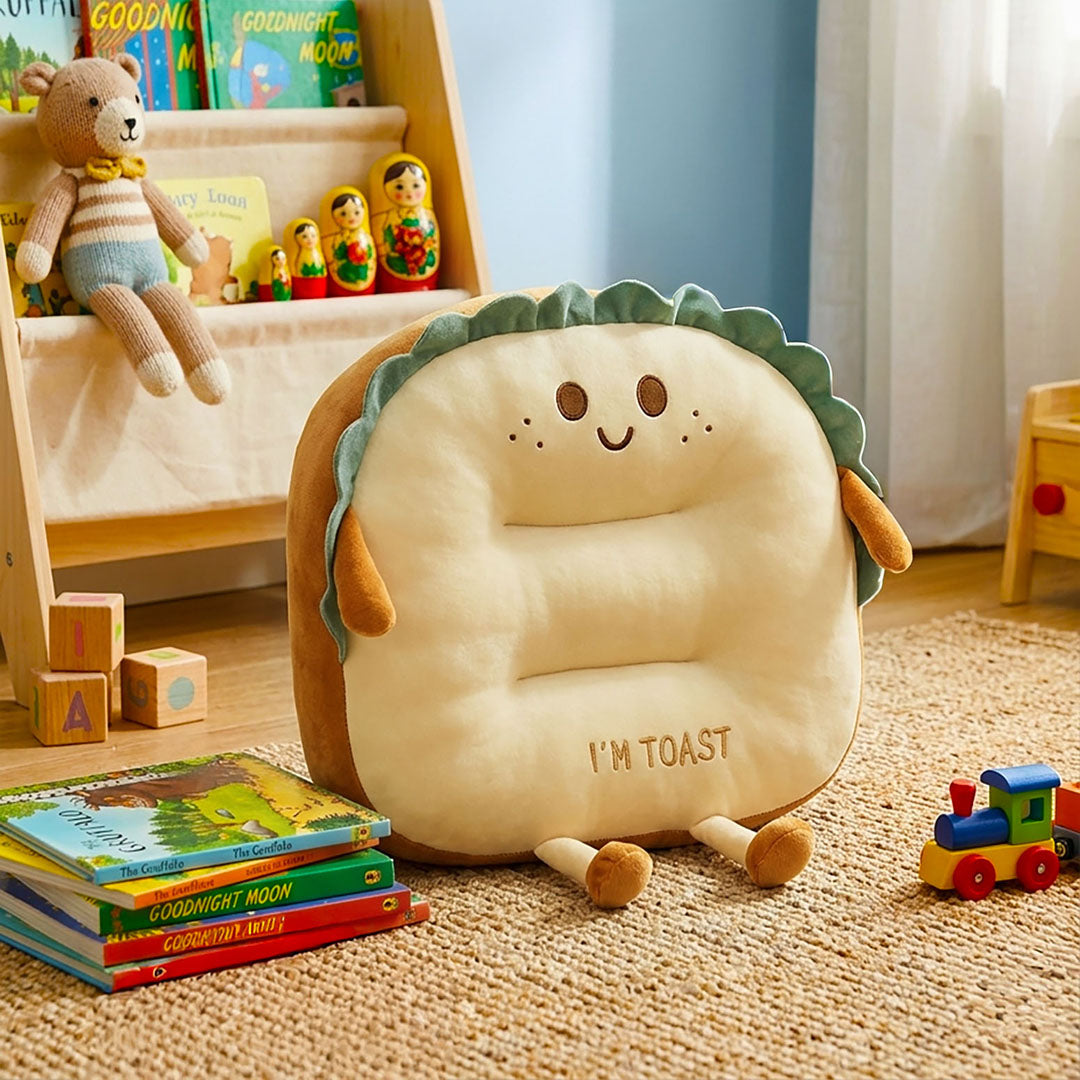 SOGA Smiley Face Toast Bread Cushion Stuffed Car Seat Plush Cartoon Back Support Pillow Home Decor