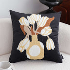 SOGA 2X 45cm Black White Gold Floral Vase Embroidered Throw Pillow $ 118