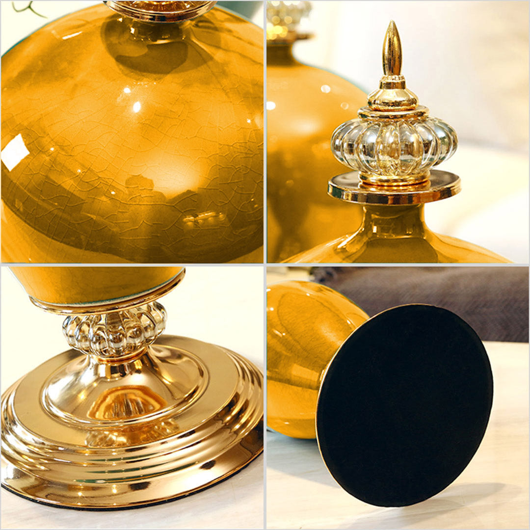 SOGA 3x Ceramic Oval Flower Vase with White Flower Set Yellow