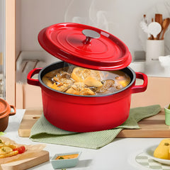 SOGA Cast Iron Enamel Porcelain Stewpot Casserole Stew Cooking Pot With Lid 3.6L Red 24cm