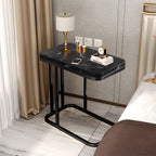 SOGA 30x50cm Black Stone-Patterned Side Table with Black Metal Legs