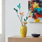 SOGA 30x19cm Yellow with White Mini Floral Medium Ceramic Flower Vase Elegant Living Room Home Decor