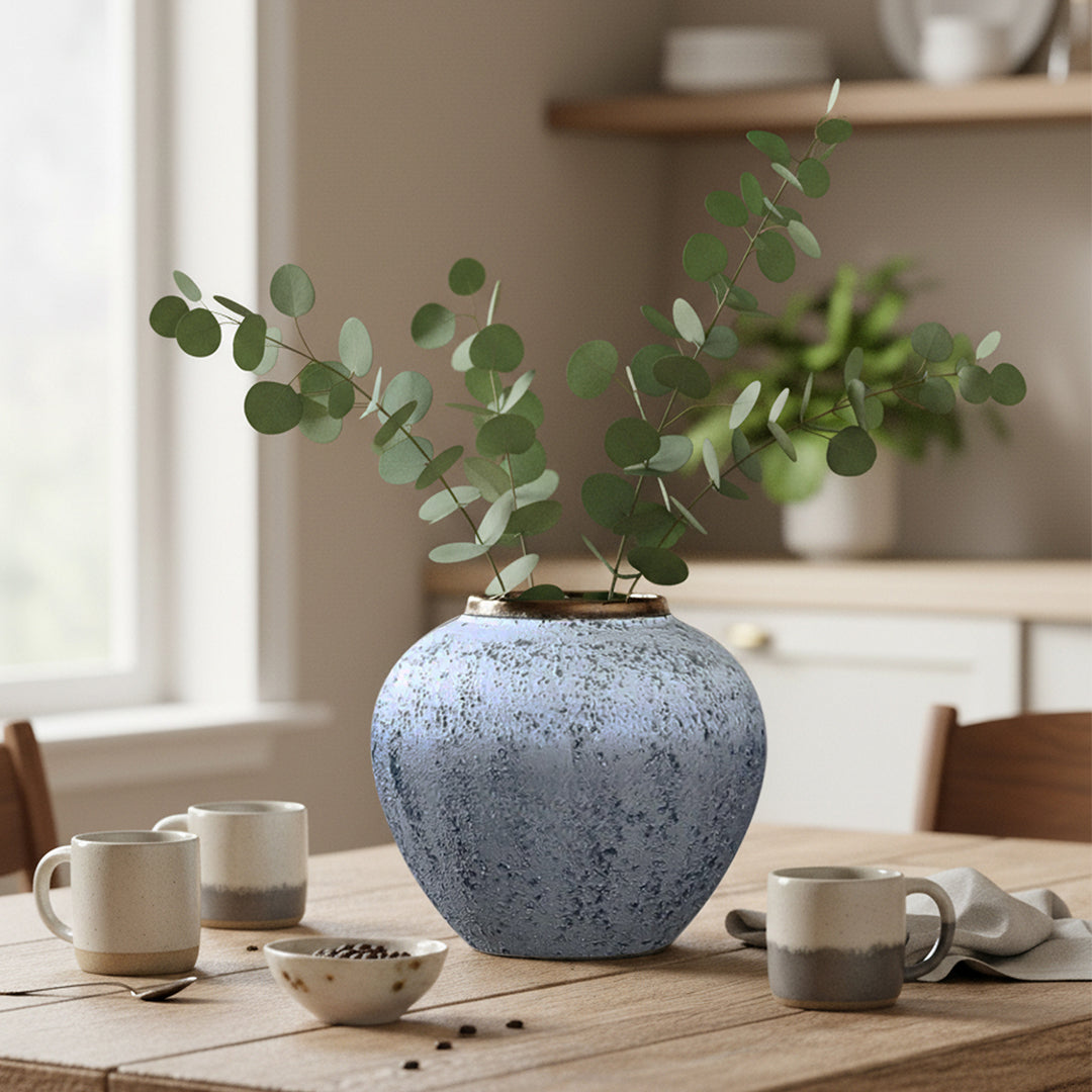 SOGA 21x22cm White and Grey Small Ceramic Flower Vase Elegant Living Room Home Decor