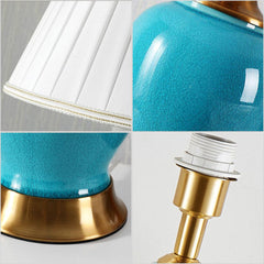 SOGA Ceramic Oval Table Lamp with Gold Metal Base Desk Lamp Blue