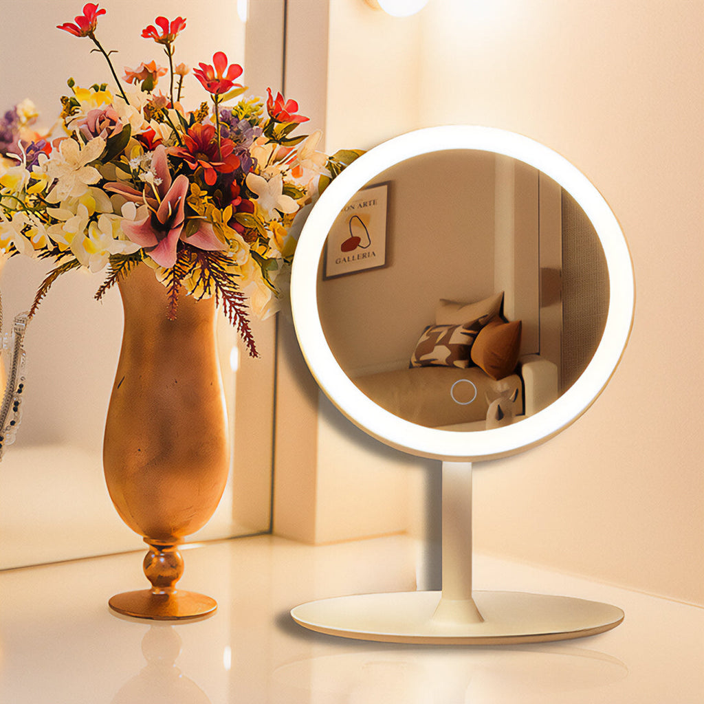 SOGA 2X 26cm White Round Smart LED Makeup Bedroom Table Vanity Mirror Tricolor Adjustable Light