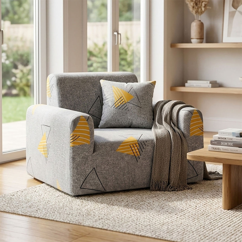SOGA 1-Seater Geometric Print Sofa Cover Couch Protector High Stretch Lounge Slipcover Home Decor