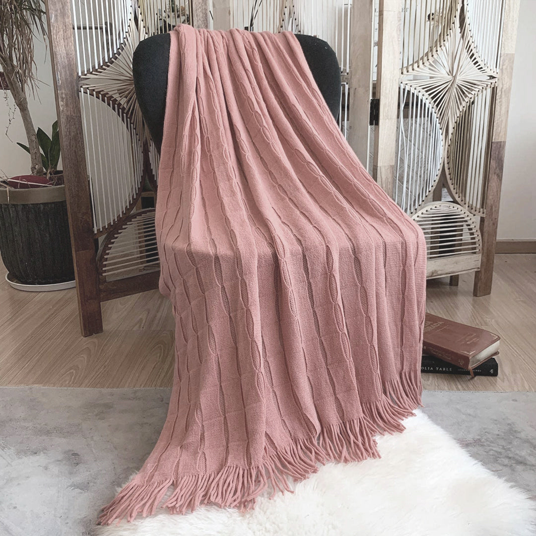 SOGA 2X Pink Textured Knitted Throw Blanket Warm Cozy Woven Cover Couch Bed Sofa Home Decor with Tassels