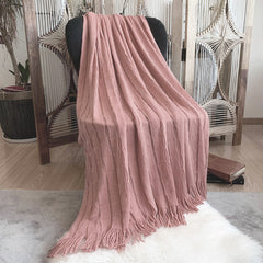SOGA 2X Pink Textured Knitted Throw Blanket Warm Cozy Woven Cover Couch Bed Sofa Home Decor with Tassels