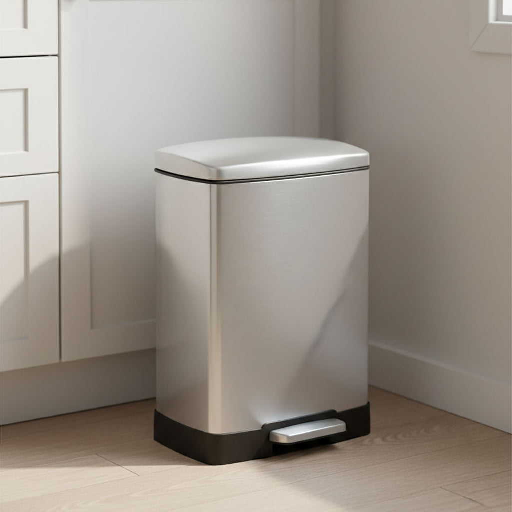 SOGA 4X Foot Pedal Stainless Steel Rubbish Recycling Garbage Waste Trash Bin Rectangular Shape 12L Silver
