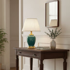 SOGA Ceramic Oval Table Lamp with Gold Metal Base Desk Lamp Green