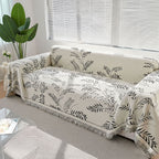 SOGA Three-seater White Sofa Cover Leaf Print 180x340cm Polyester
